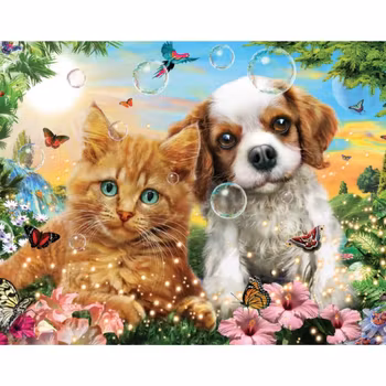 Diamanttavla Kitten and Puppy Bubbles 50x40