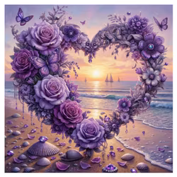 Diamanttavla Beach Rose Heart 40x40