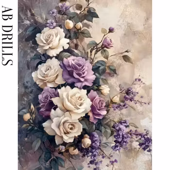 Diamanttavla AB Drills Vita Och Lila Rosor 40x50