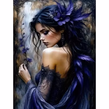Diamanttavla Dark Beauty Purple Flower 40x50