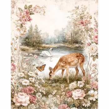 Diamanttavla Deer Flower Landscape 40x50