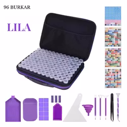 Pärlförvaring Väska Lila Med 96 Burkar + Tillbehör