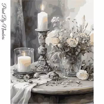 Paint By Numbers White Candle And Flowers 40x50