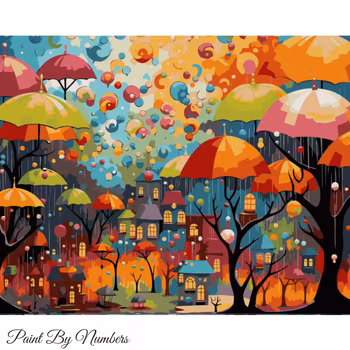 Paint By Numbers Town Umbrellas 40x50