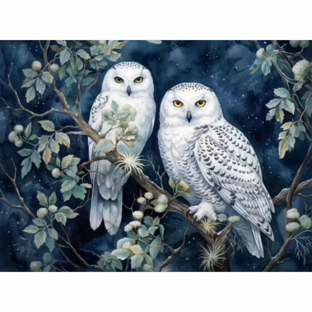 Diamanttavla Vita Ugglor 40x50 - Leverans vecka 12-13