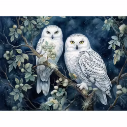 Diamanttavla Vita Ugglor 40x50 - Leverans vecka 12-13