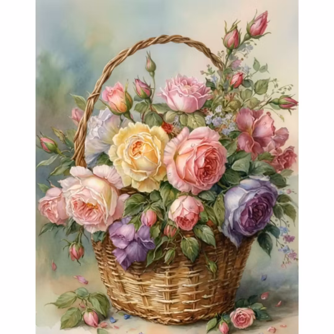 Diamanttavla Rosor I Korg 40x50 - Leverans vecka 12-13