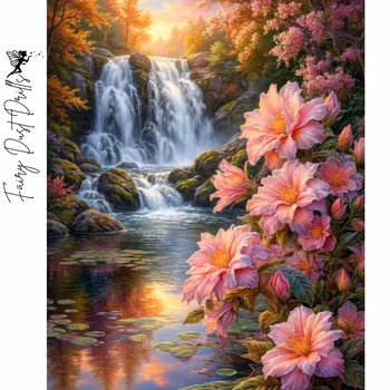 Diamanttavla Fairy Dust Drills Waterfall Exotic Flowers 40x50 - Leverans vecka 13-14