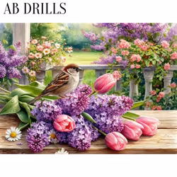 Diamanttavla AB Drills Bird Spingflower 40x50