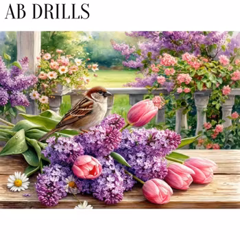 Diamanttavla AB Drills Bird Spingflower 40x50 - Leverans vecka 13-14