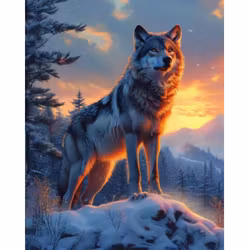 Diamanttavla Wolf Sunset 40x50 - Leverans vecka 13-14