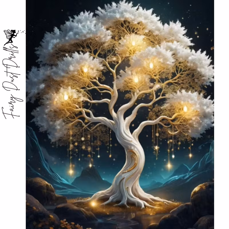 Diamanttavla Fairy Dust Drills White Tree 40x50 - Leverans vecka 13-14
