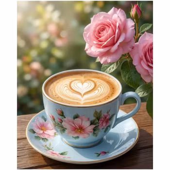 Diamanttavla Coffee Roses 30x40 - Leverans vecka 13-14