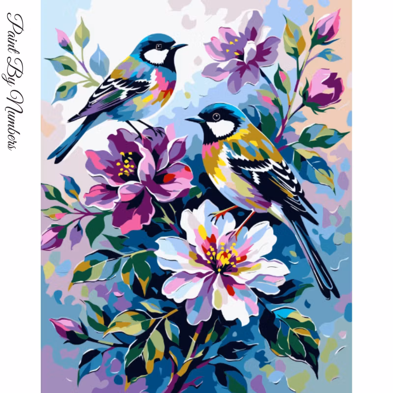 Paint By Numbers Birds Colorful Flowers 40x50