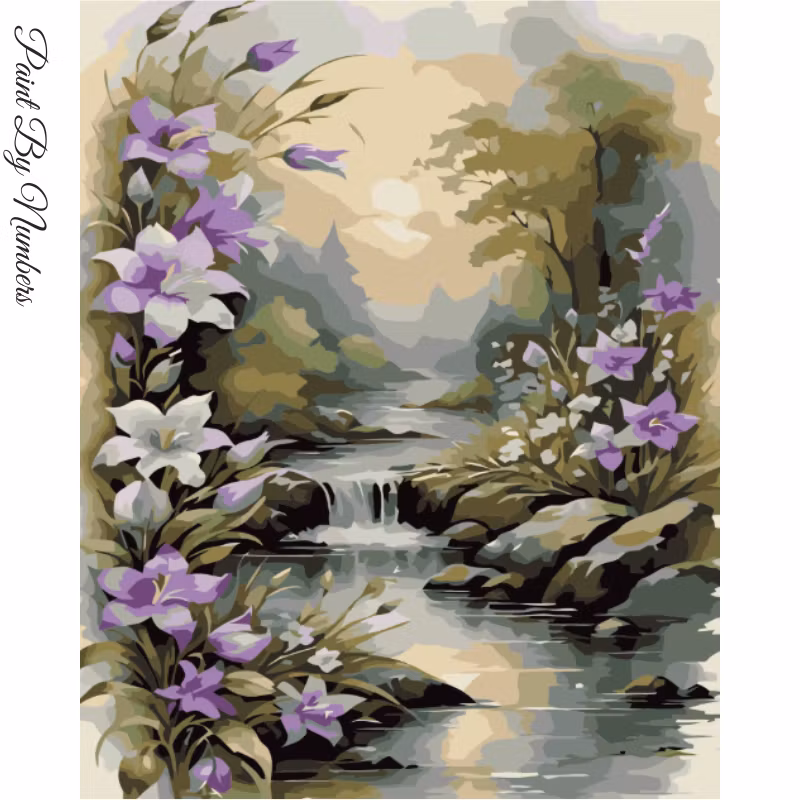 Paint By Numbers Vackra Blommor Vid Bäck 40x50