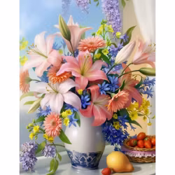 Diamanttavla Bukett Med Liljor 40x50