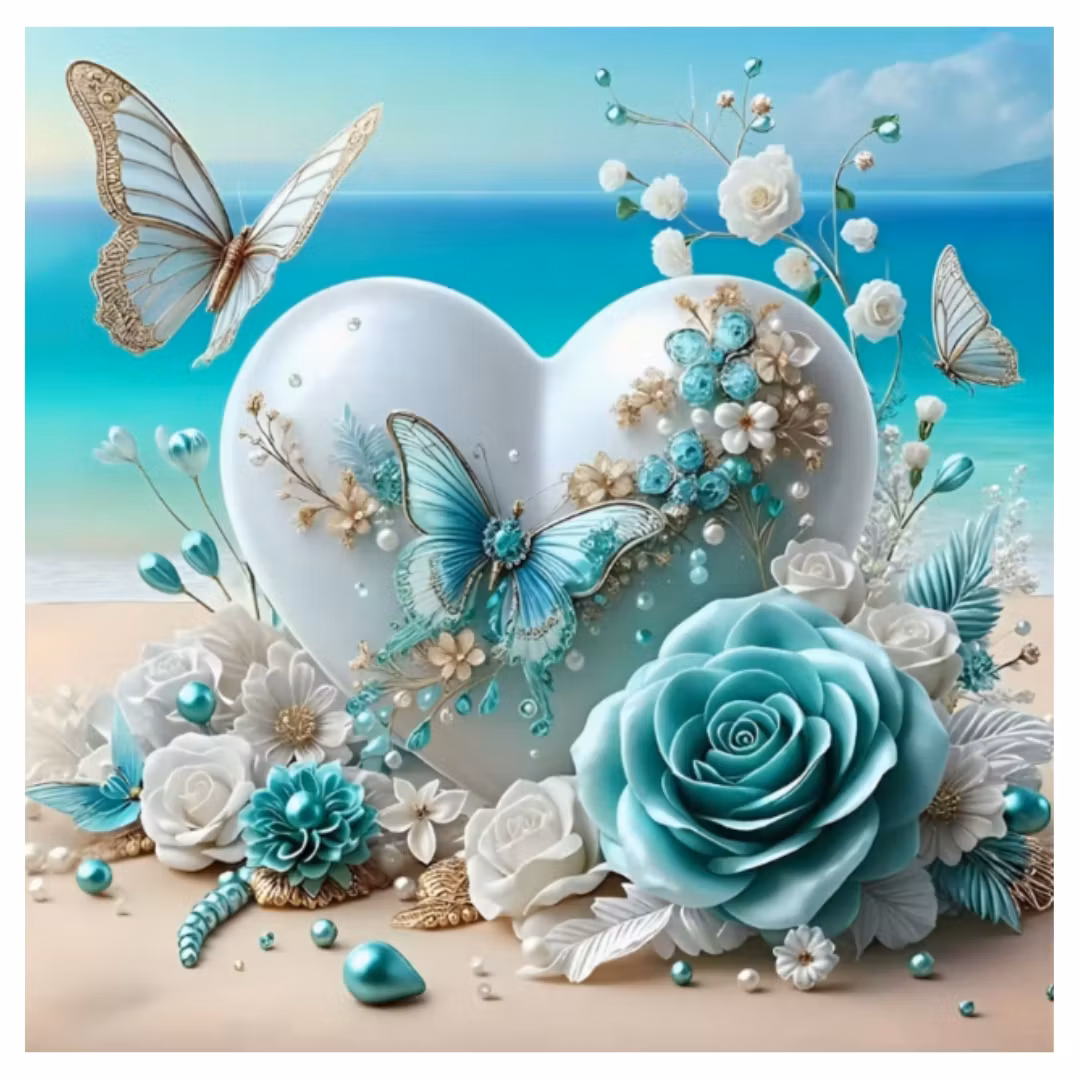 Diamanttavla Butterflies Beachflowers 40x40