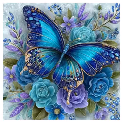 Diamanttavla Blue Butterfly 40x40