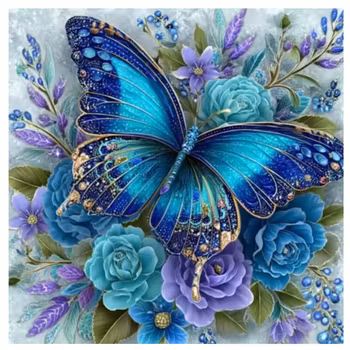 Diamanttavla Blue Butterfly 40x40