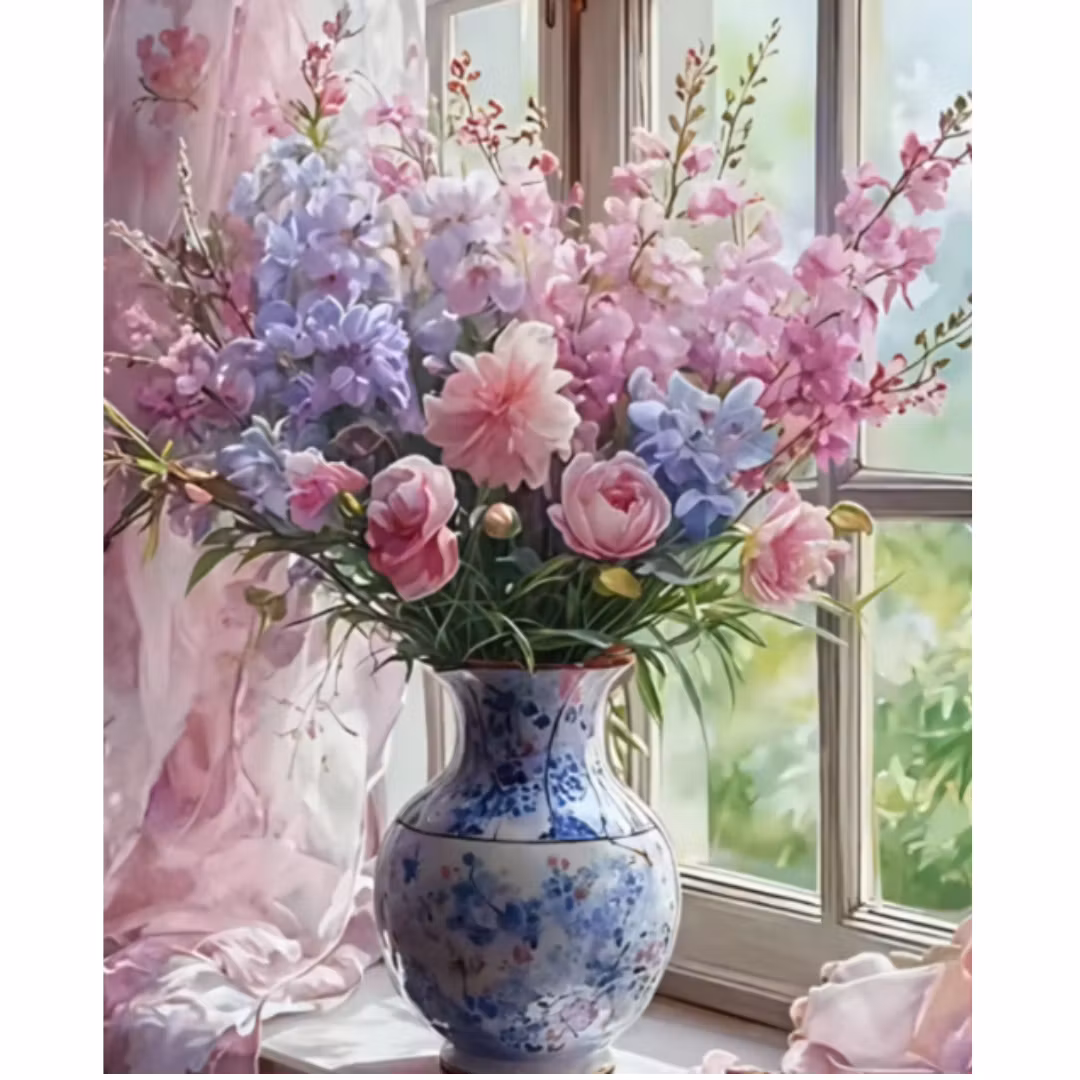 Diamanttavla Bukett I Vacker Vas 40x50