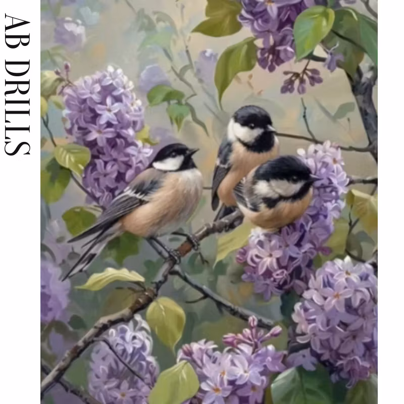 Diamanttavla AB Drills Fåglar i Syrenträd 40x50