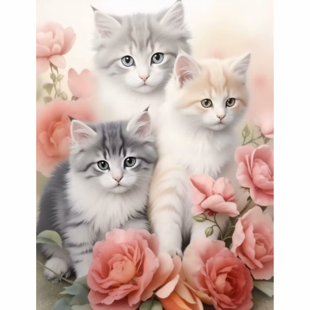 Diamanttavla Cats And Roses 40x50