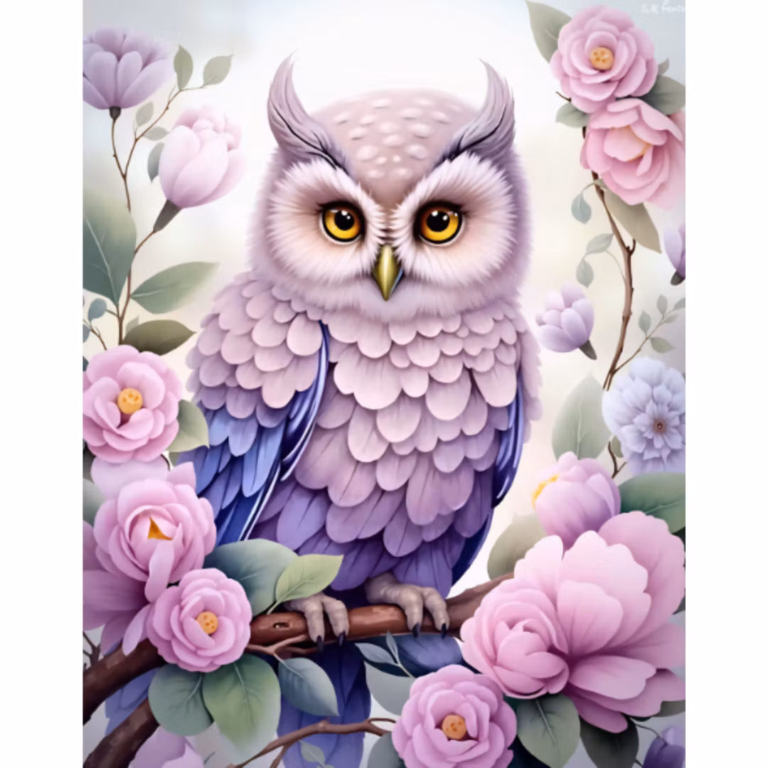 Diamanttavla Owl Flowers 40x50