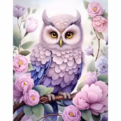 Diamanttavla Owl Flowers 40x50