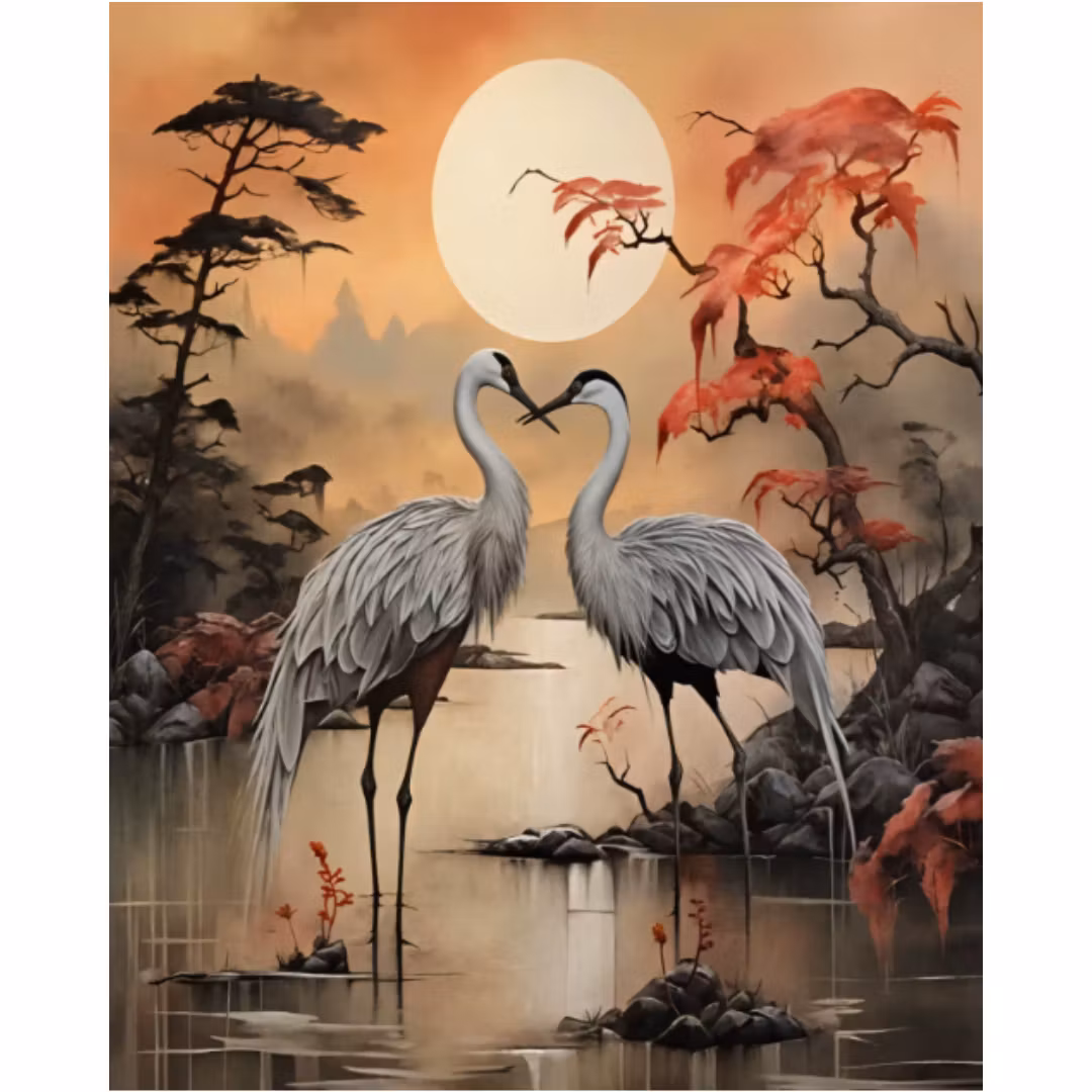 Diamanttavla Kinesiska Tranor 40x50