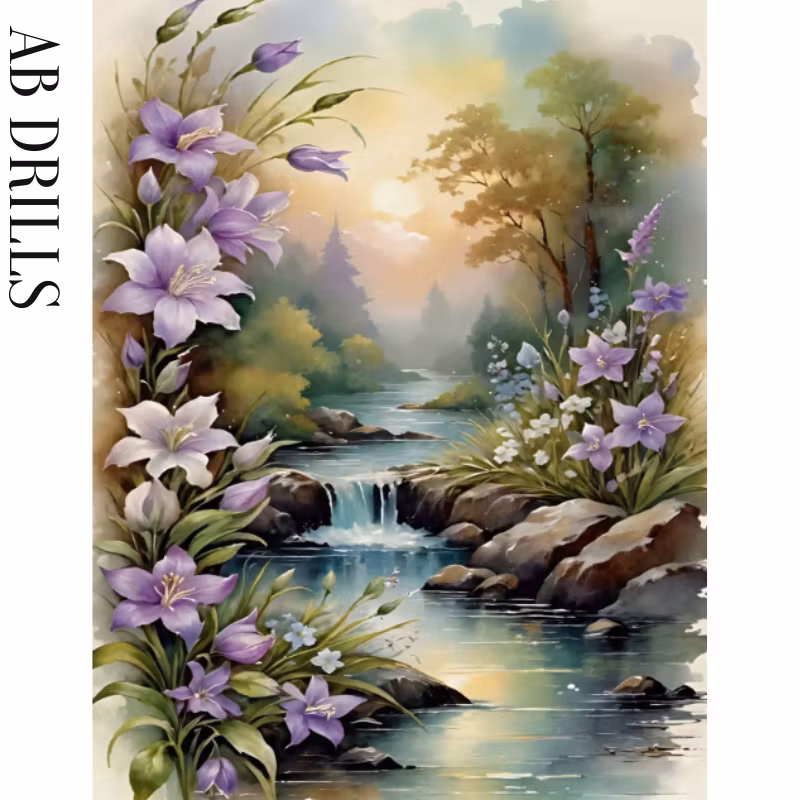 Diamanttavla AB Drills Vackra Blommor Vid Bäck 40x50