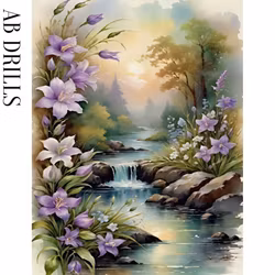 Diamanttavla AB Drills Vackra Blommor Vid Bäck 40x50