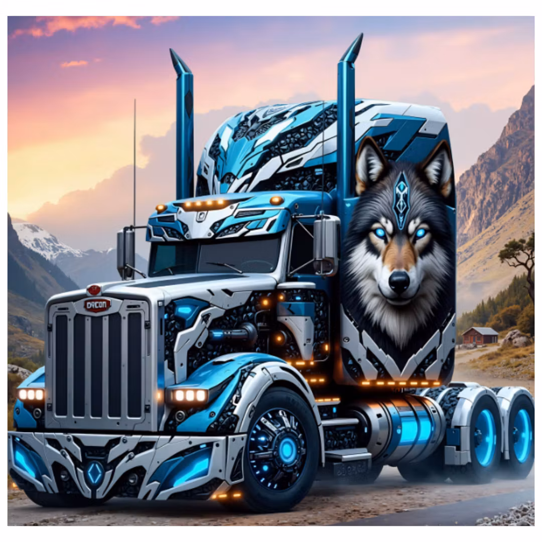 Diamanttavla Truck Wolf 40x40 - Leverans vecka 19-20
