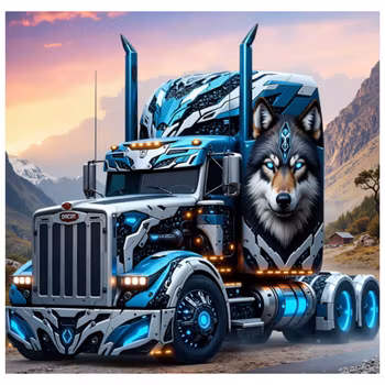 Diamanttavla Truck Wolf 40x40 - Leverans vecka 19-20