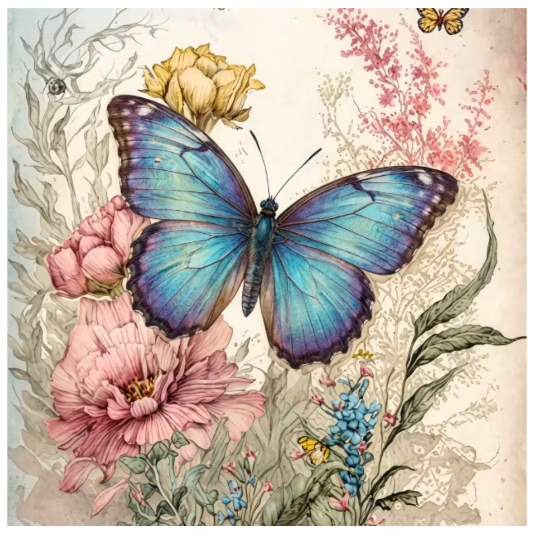 Diamanttavla Butterfly Blue 40x40 - Leverans vecka 19-20