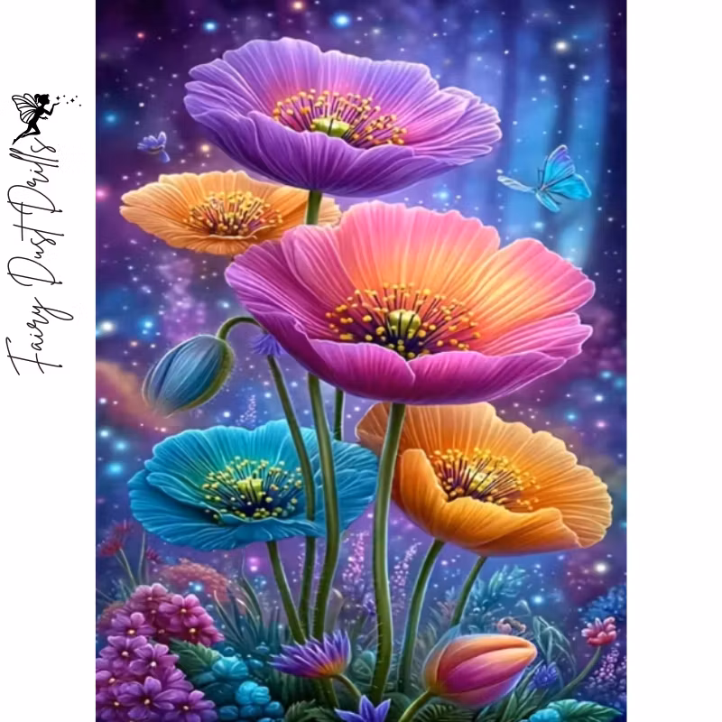Diamanttavla Fairy Dust Drills Vivid Flowers 40x50