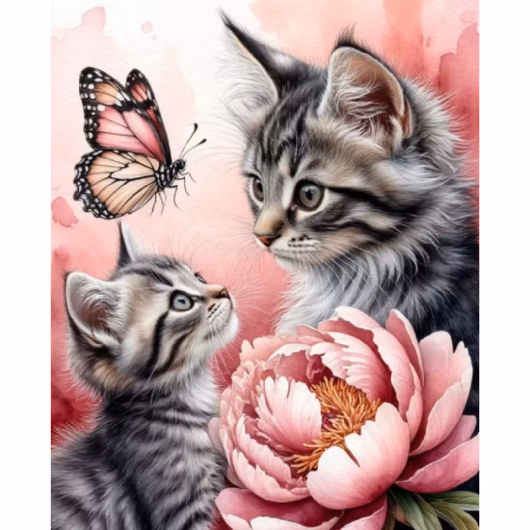 Diamanttavla Cats Peony 40x50 - Leverans v. 23-24