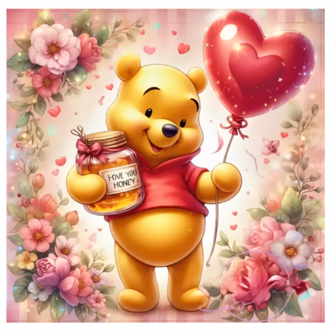 Diamanttavla Pooh Honey 40x40 - Leverans vecka 23-24