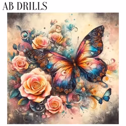 Diamanttavla AB Drills Butterfly And Roses 40x40 (Runda Pärlor)