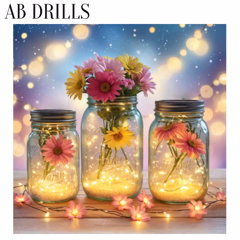 Diamanttavla AB Drills Flowers In Jars 40x40 (Runda Pärlor)