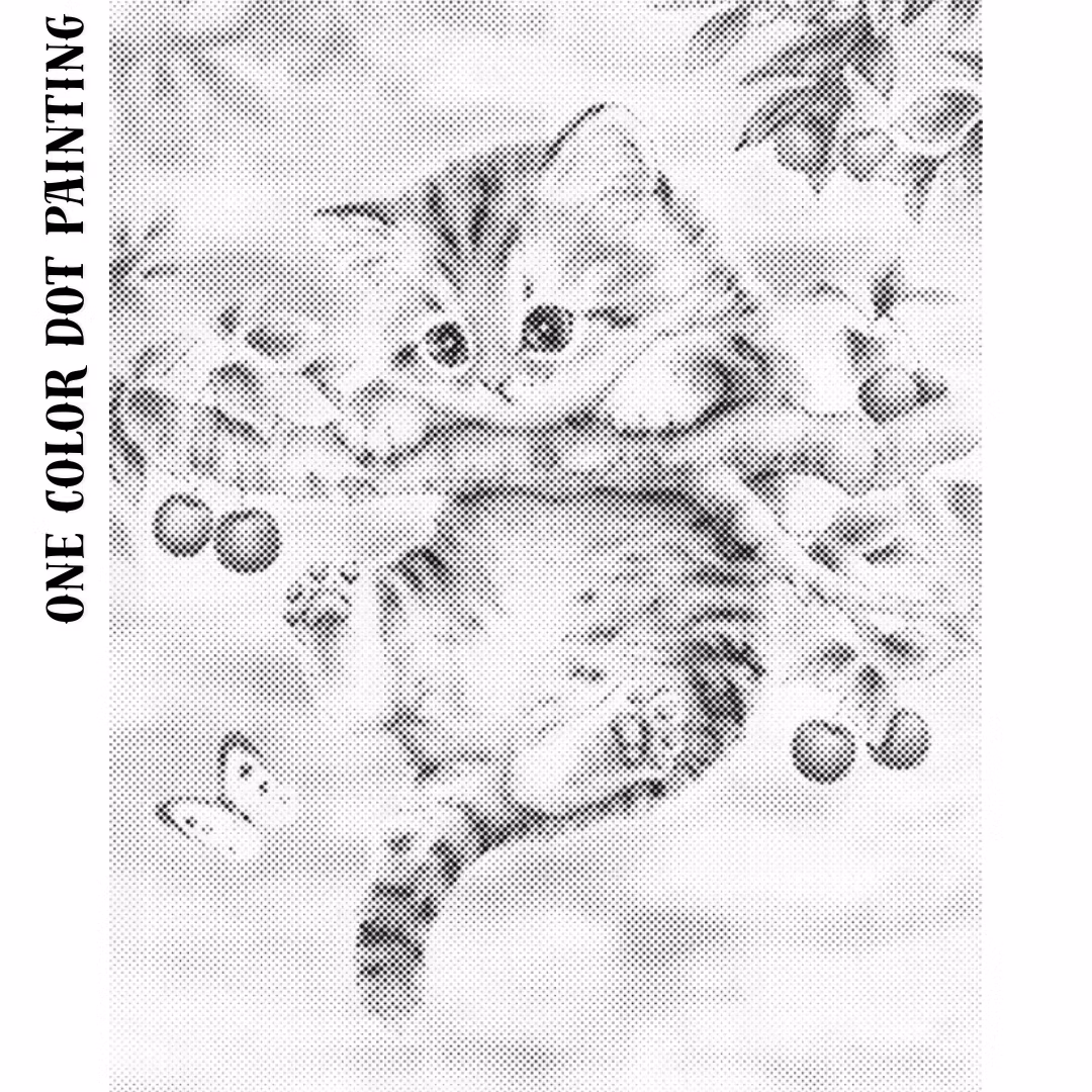 One Color Dot Painting Kitten Cherry Tree 40x50