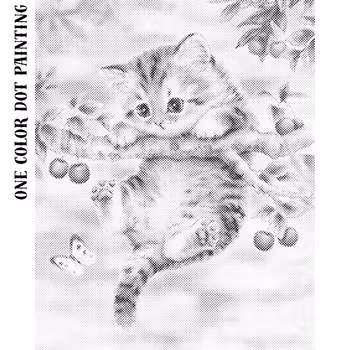 One Color Dot Painting Kitten Cherry Tree 40x50