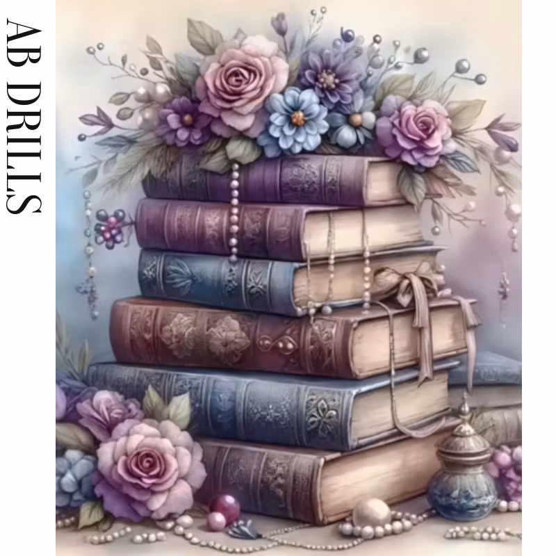 Diamanttavla AB Drills Books And Flowers 40x50