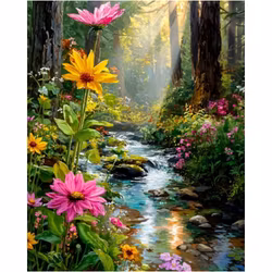 Diamanttavla Skogsbäck Blommor 40x50