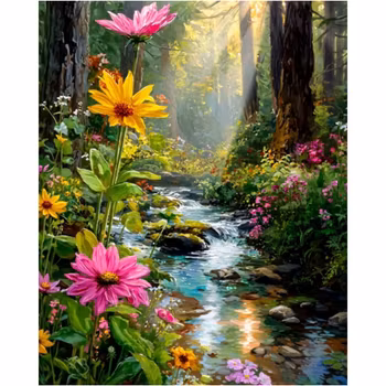 Diamanttavla Skogsbäck Blommor 40x50