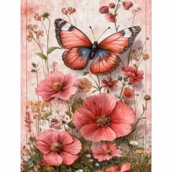Diamanttavla Butterfly And Poppyflowers 40x50