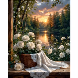 Diamanttavla Vita Rosor Skymming 40x50 - Leverans vecka 34