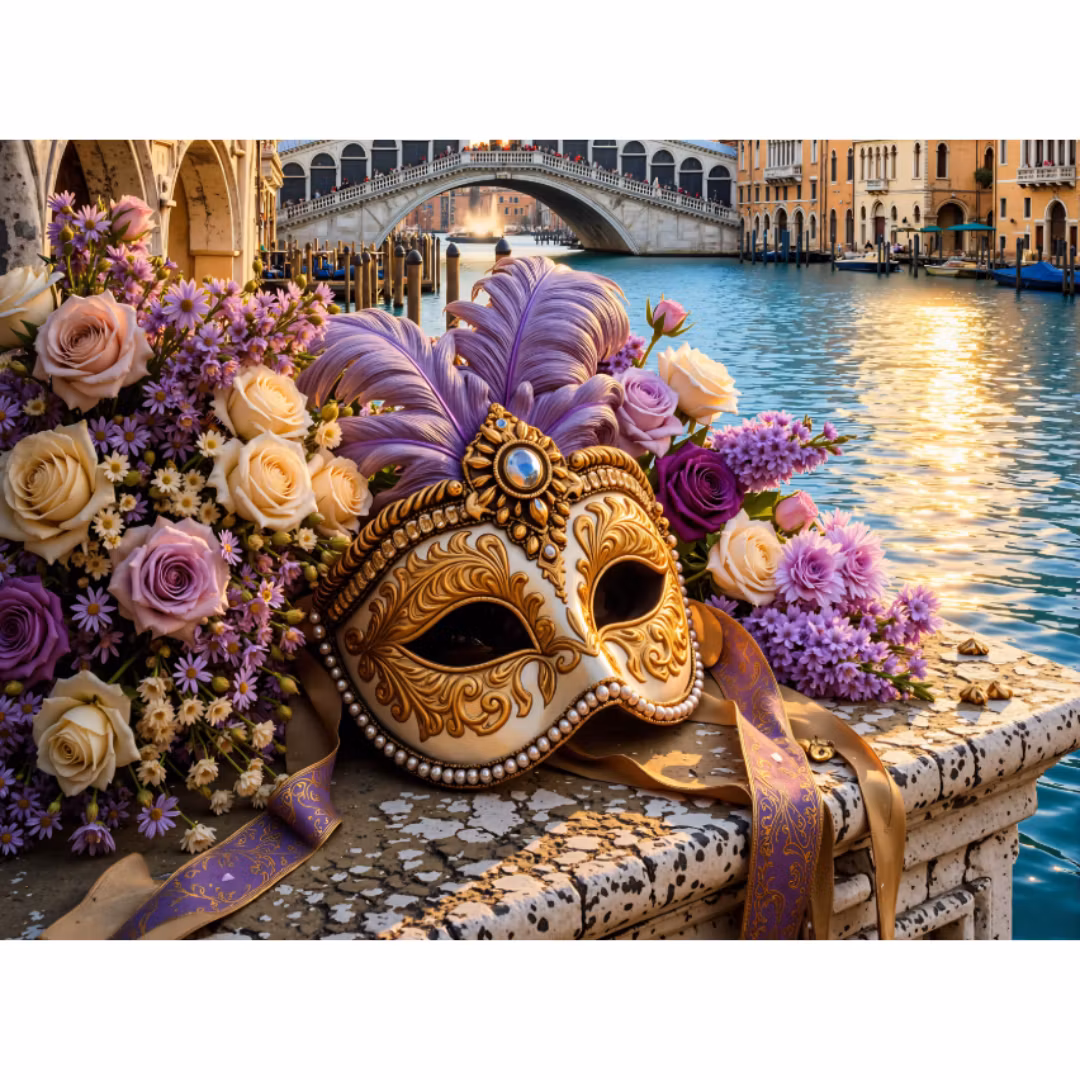 Diamanttavla Mask Flowers 50x40 - Leverans vecka 34