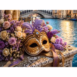 Diamanttavla Mask Flowers 50x40 - Leverans vecka 34