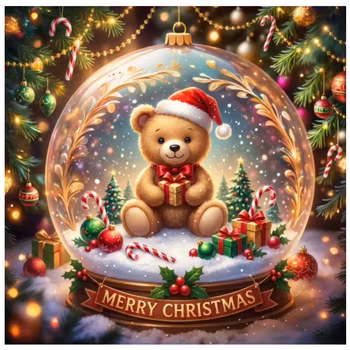 Diamanttavla Merry Christmas Bear 40x40