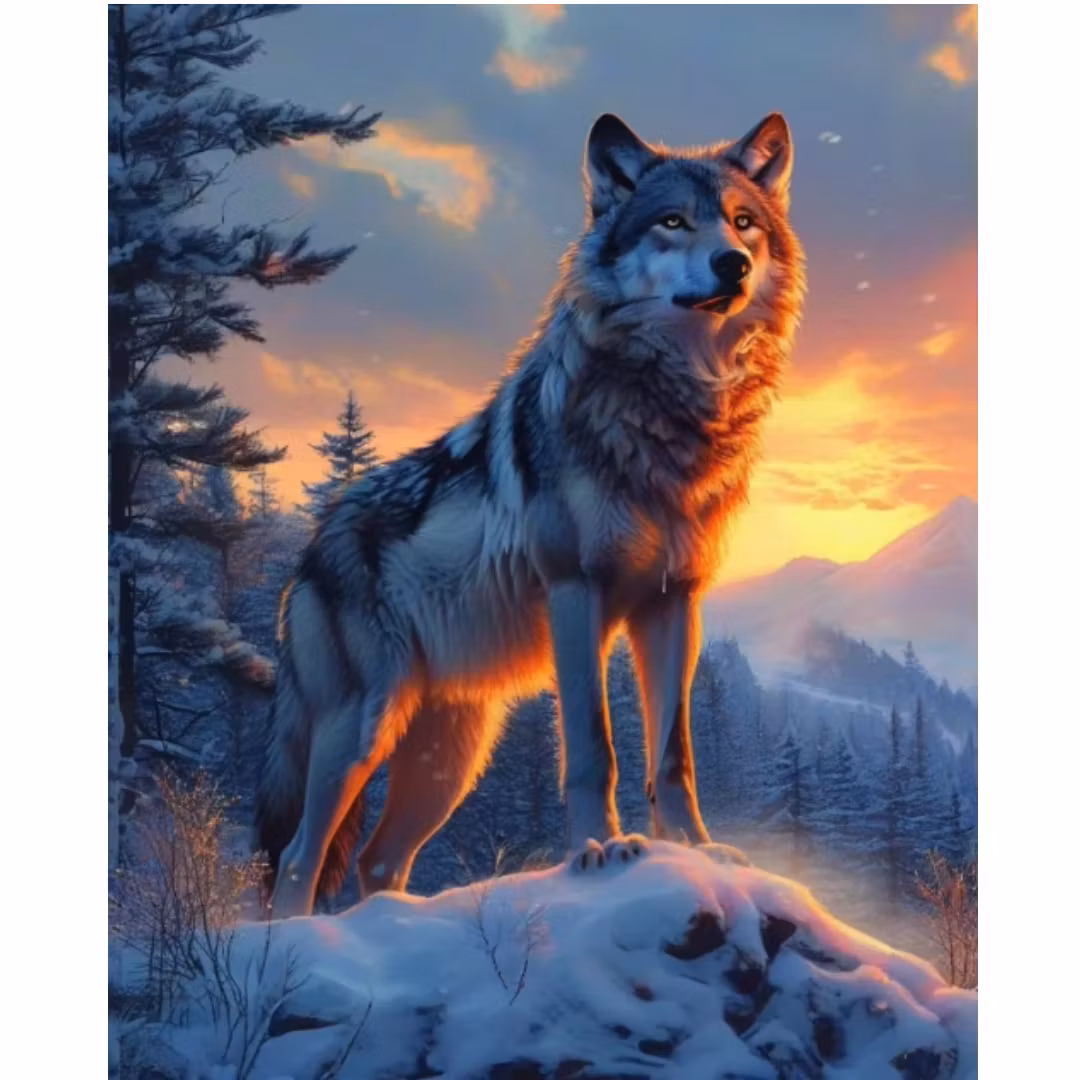 Diamanttavla Sunset Wolf 40x50